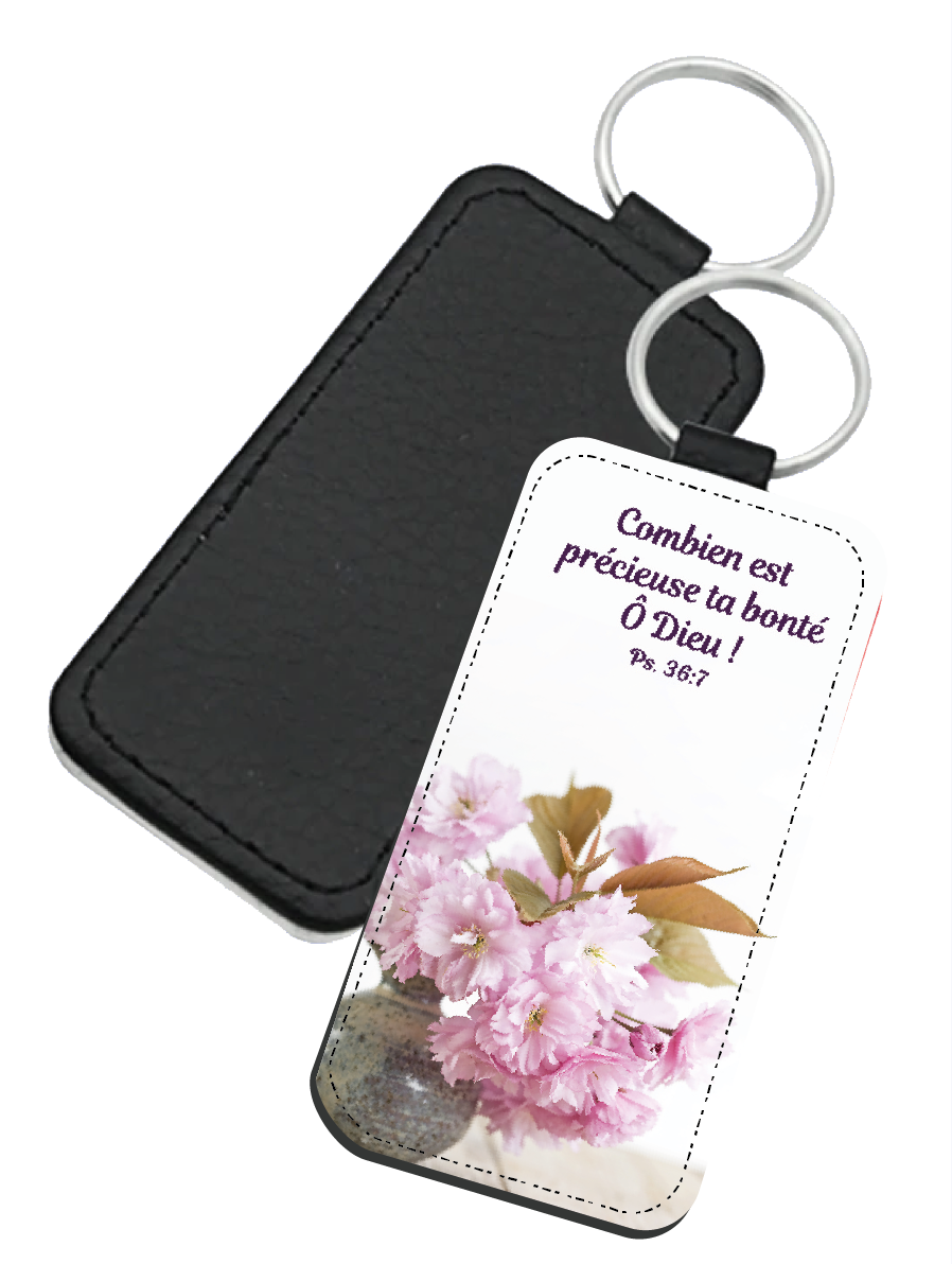 Porte-clés similicuir rectangulaire - "Combien est précieuse ta bonté"