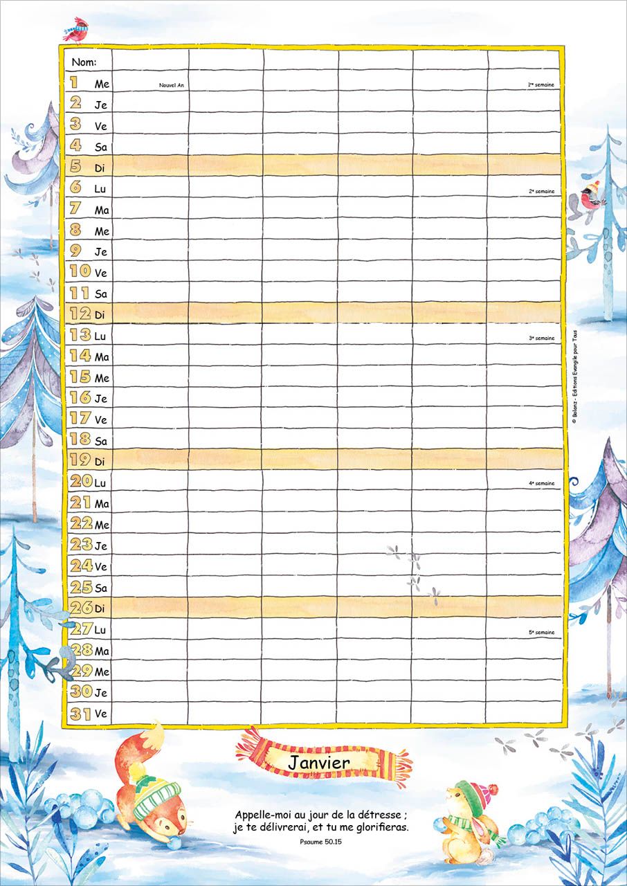 Notre planning - Calendrier mural