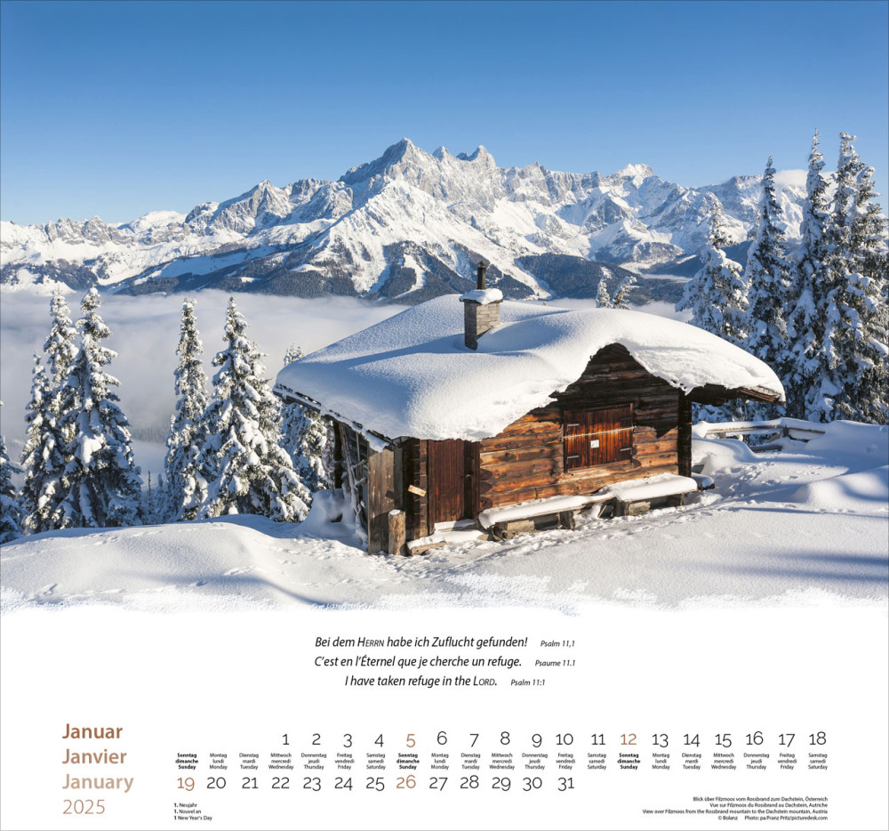 Calendrier Montagnes trilingue: allemand, français, anglais - Mural