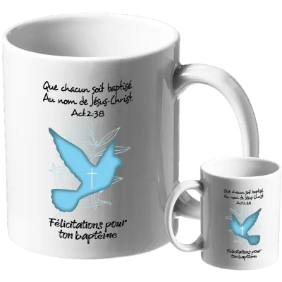 Mug "Que chacun soit baptisé au nom de Jésus-Christ" Actes 2.38 - Baptême