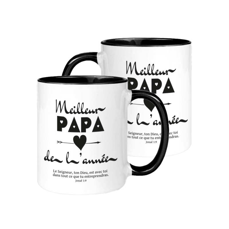 Mug bicolore noir/blanc, Meilleur Papa de l'année - "Le Seigneur, ton Dieu, est avec toi dans...