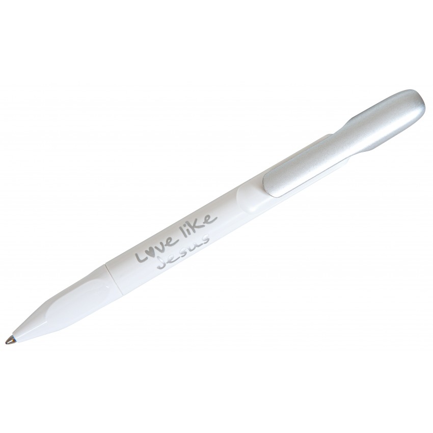 Stylo à bille blanc/argenté - "Love like Jesus"
