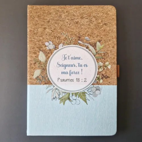 Carnet de notes Psaume 18: 2 - A5 liège et toile vert clair