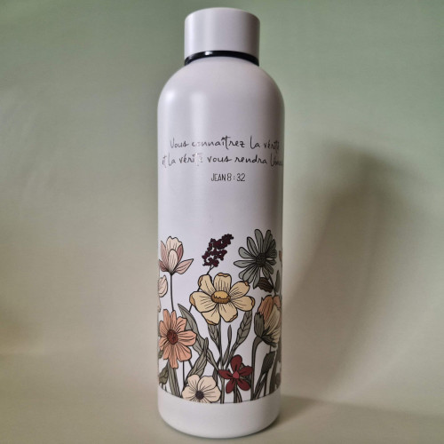 Bouteille isotherme, blanche, bouchon à vis - "Vous connaîtrez la vérité et la vérité vous rendra...
