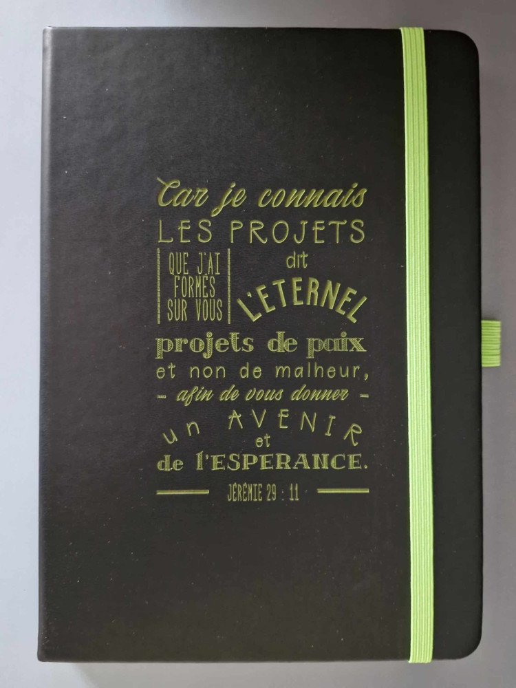 Carnet de notes Jérémie 29:11 - A5 noir et vert