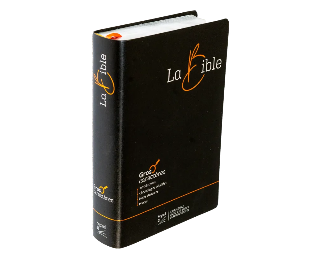Bible Segond 21, gros caractères - couverture souple noire en fibrocuir, tranche argentée
