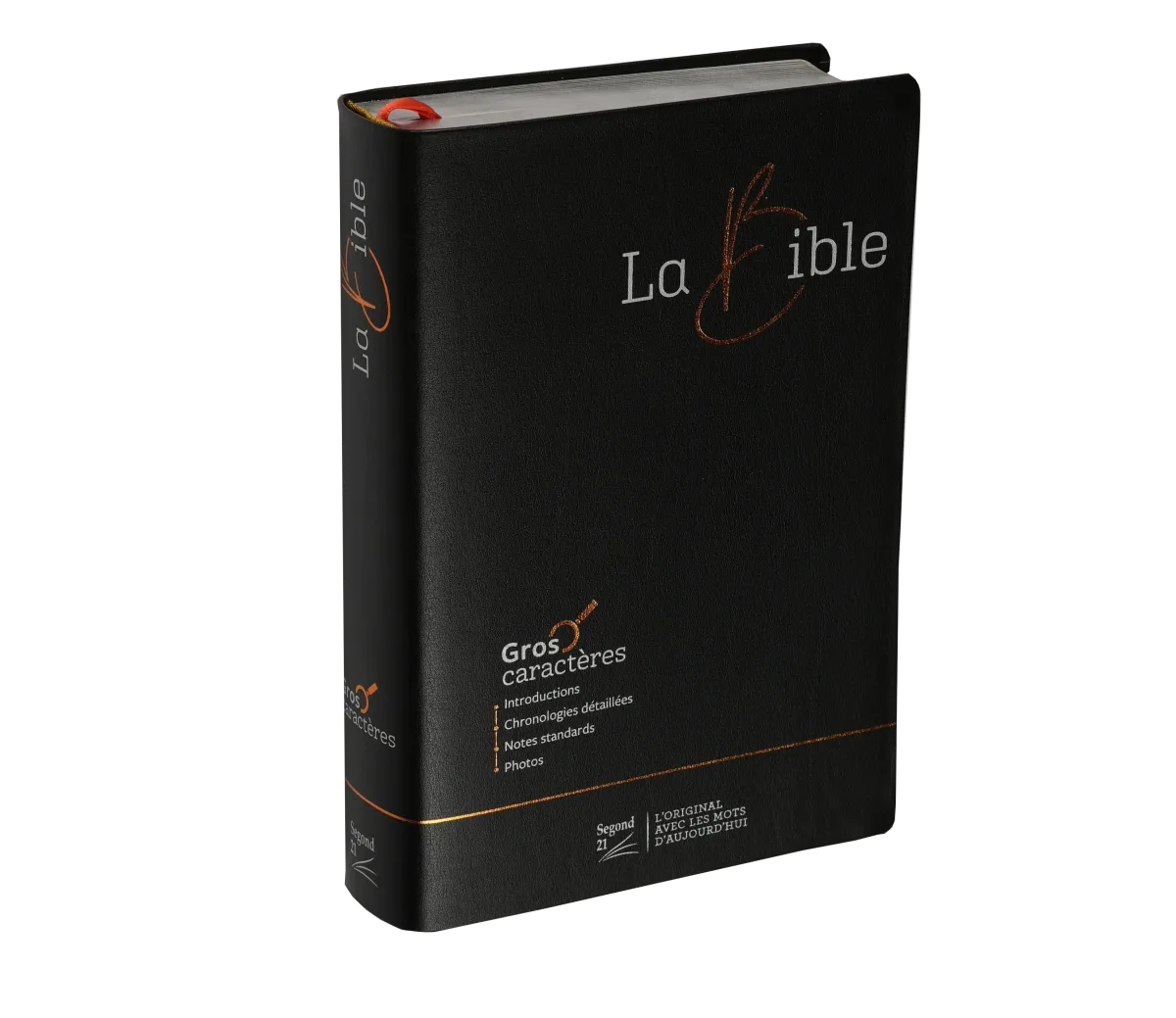 Bible Segond 21, gros caractères - couverture souple noire en fibrocuir, tranche argentée