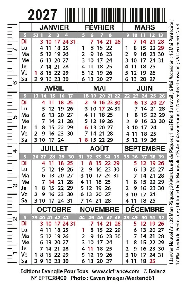 Calendrier format carte de crédit - Motif Paysage (Jean 8.12)