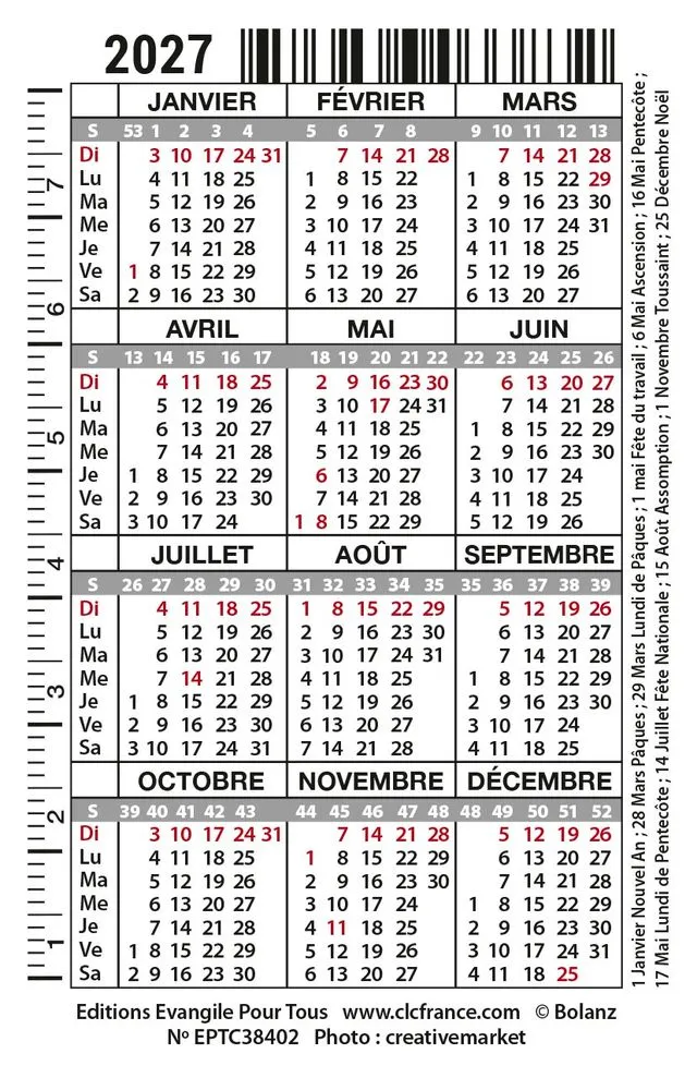 Calendrier format carte de crédit - Motif Fleurs (2 Corinthiens 12.9)