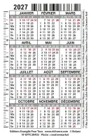 Calendrier format carte de crédit - Motif Fleurs (2 Corinthiens 12.9)