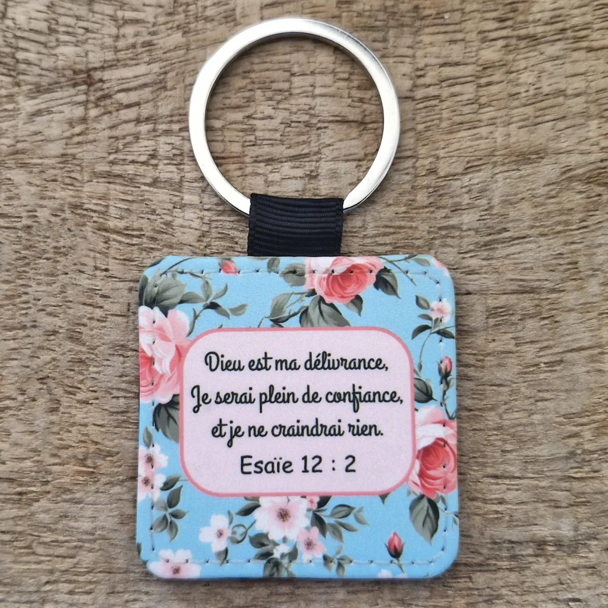 Porte-clé Carré Sublimation - Esaïe 12:2