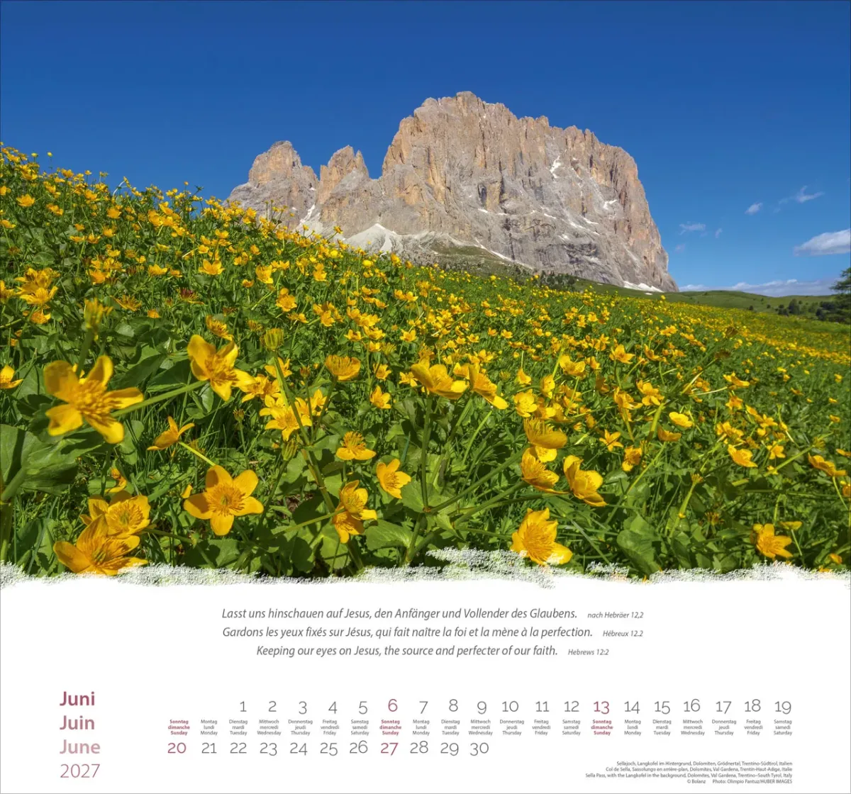 Calendrier Montagnes trilingue: allemand, français, anglais - Mural