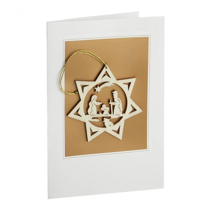 Carte double suspension Étoile en bois