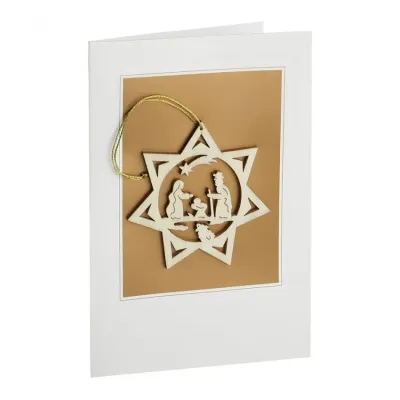 Carte double suspension Étoile en bois