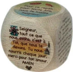 Mini Dé en Bois : 6 Prières du repas - 5 cm