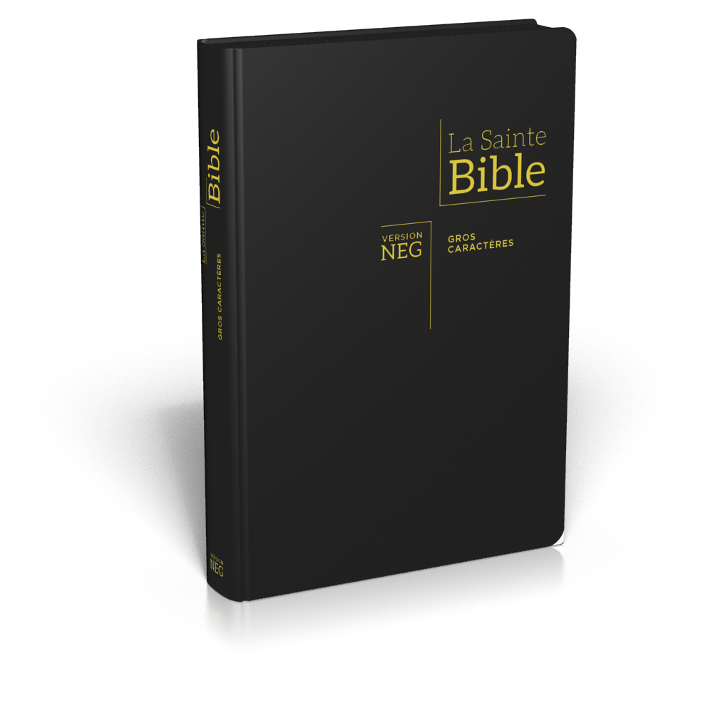 Bible Segond NEG, gros caractères, noire - Couverture souple, fibrocuir, tranche or, avec onglets et fermeture éclair