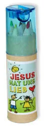 Étui 12 crayons + taille crayon - « Jésus nous aime tous »