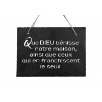 Tableau en ardoise "Que Dieu bénisse notre maison […]"