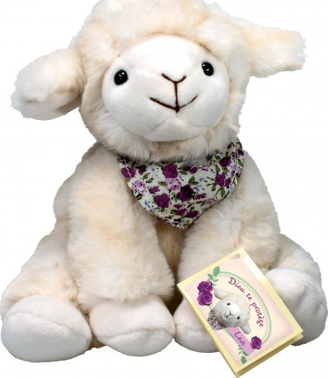 Peluche mouton Léa assise "Dieu te protège"