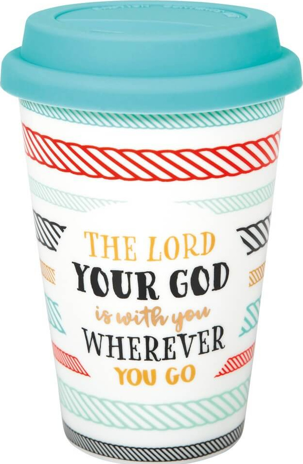 Tasse gobelet avec couvercle - "The Lord your God is with you wherever you go" - Rubans