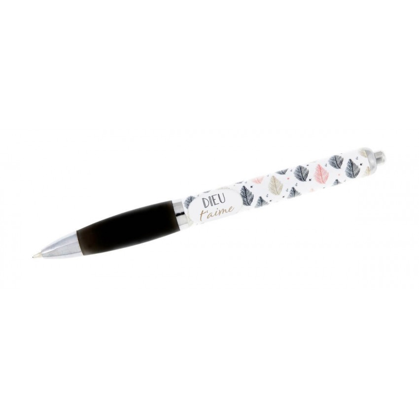 Stylo bille motif "plumes" - "Dieu t'aime"