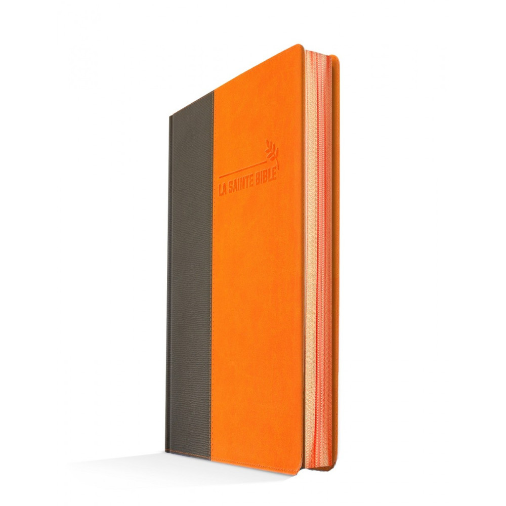 Bible Segond 1880, confort, duo orange/gris - couverture souple, vivella, avec zipper