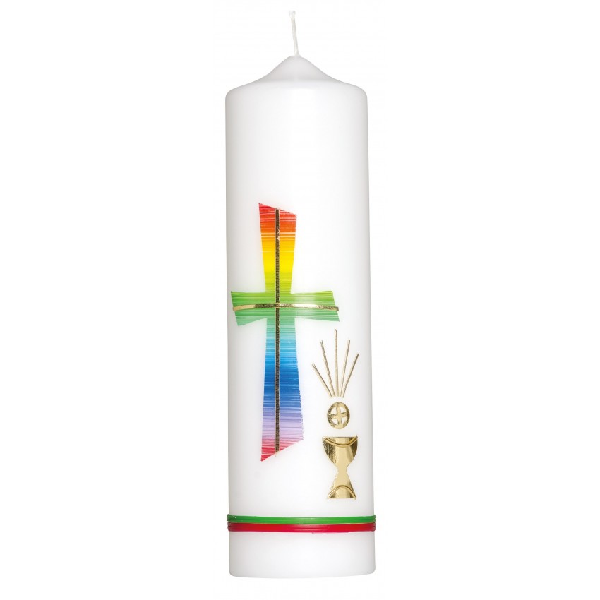 Bougie croix multicolore et coupe