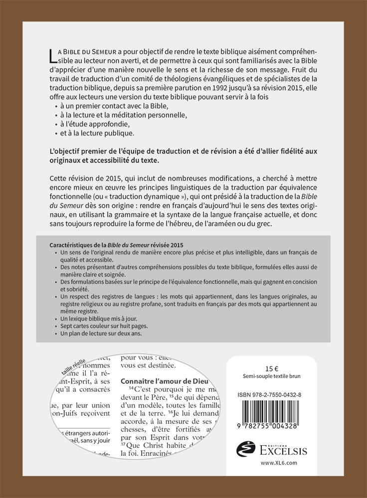 Bible Semeur 2015, compacte marron - couverture textile semi-souple, tranche blanche