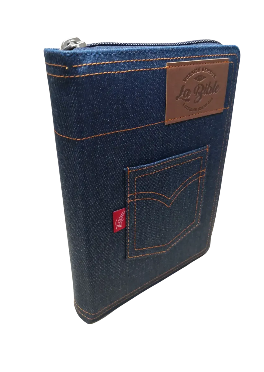 Bible Semeur 2015, compacte, couverture jeans souple bleue, avec zip - tranche blanche
