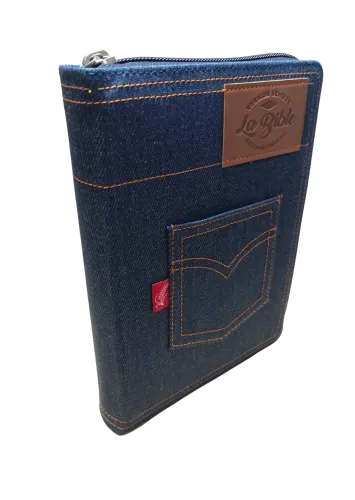 Bible Semeur 2015, compacte, couverture jeans souple bleue, avec zip - tranche blanche