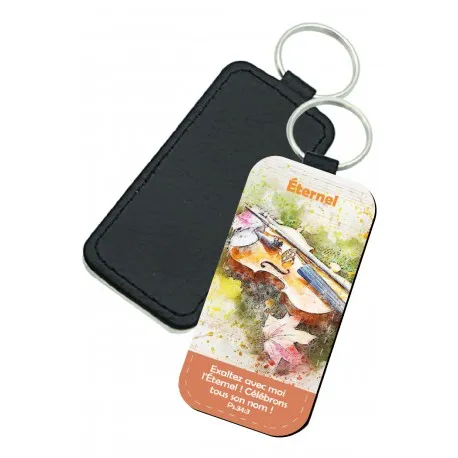 Porte-clés similicuir rectangulaire - "Exaltez avec moi l'Éternel ! Célébrons tous son nom !"...