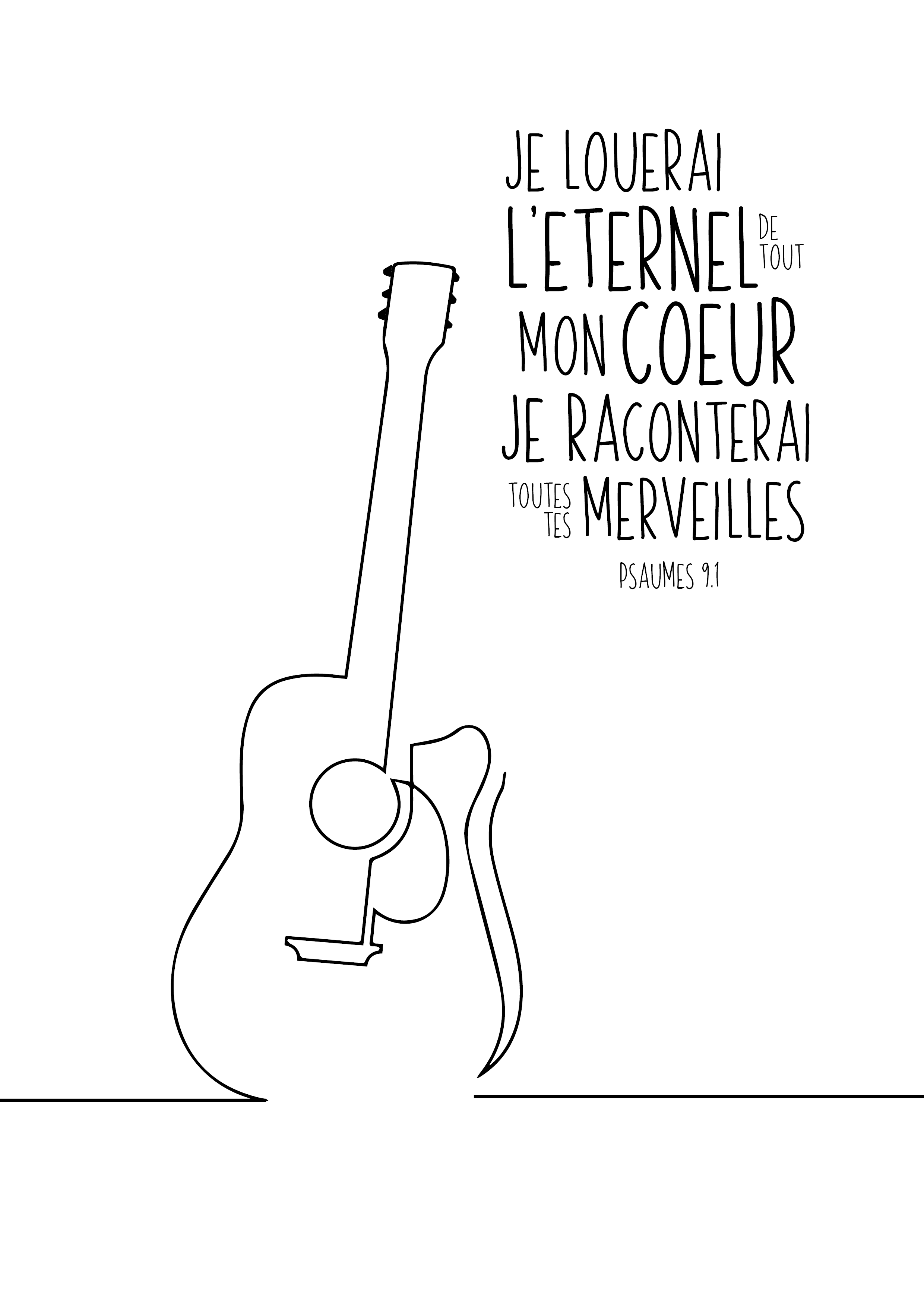 Poster - Guitare "Je louerai l'Eternel, de tout mon cœur…" Psaume 9.1 - Format 30x40cm