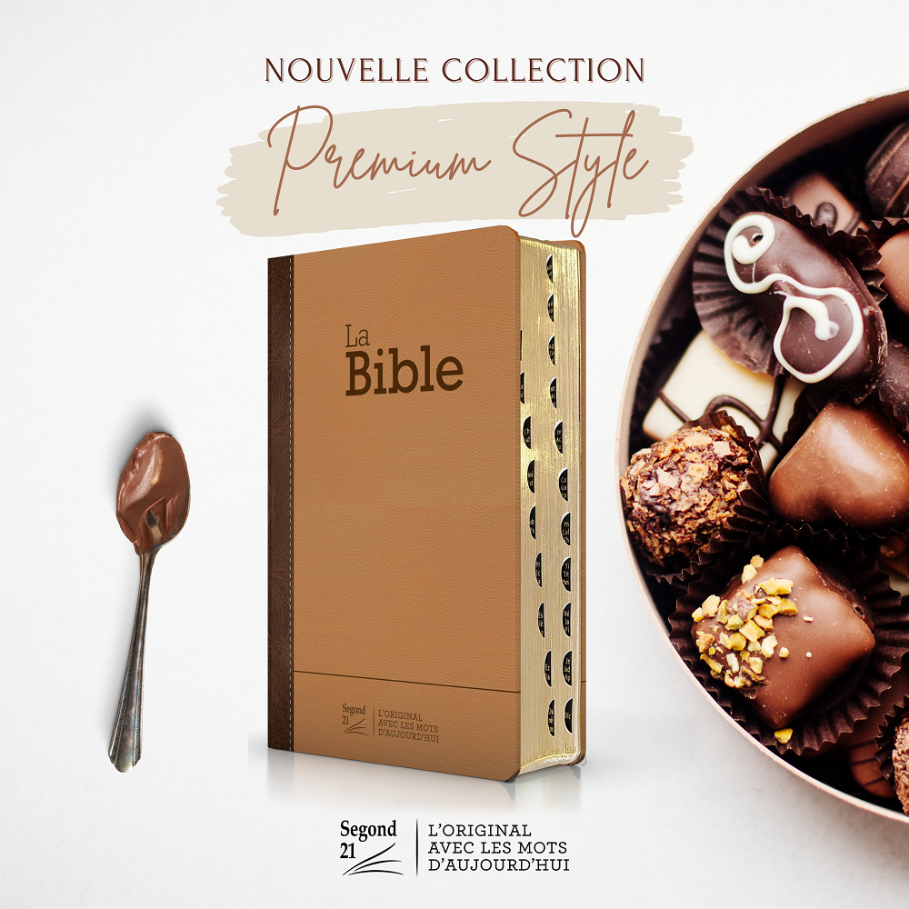 Bible Segond 21 compacte (Premium Style) - couverture semi-rigide duo cuir praliné-chocolat, avec tranches dorées et onglets