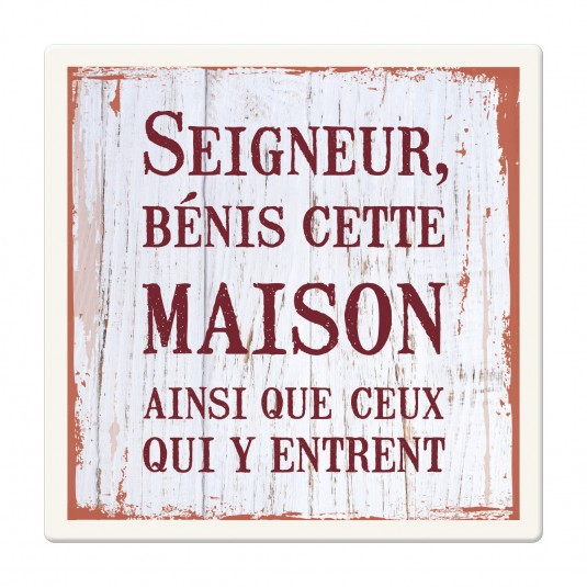 Céramique vintage "Seigneur bénis cette maison" - 10 x 10 cm