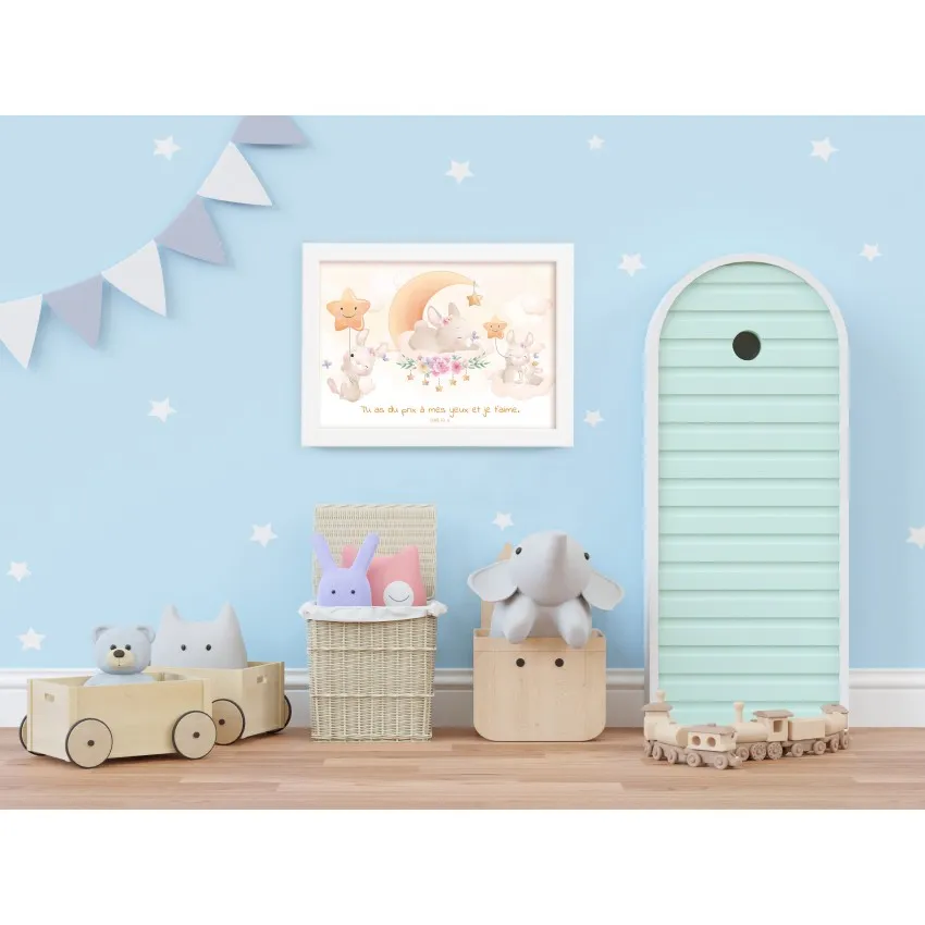 Cadre poster enfant Lapin - [collection Mes animaux tout doux]